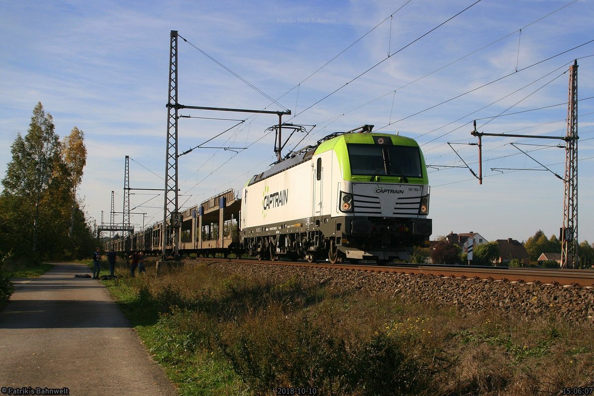 Captrain 193 783 mit BLG Logistics Richtung Seelze
am 10.10.2018 in Dedensen-Gümmer