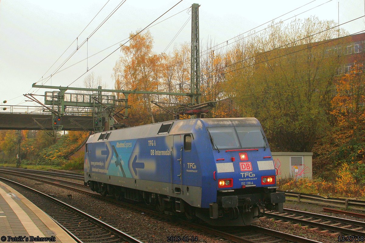 DB 152 138  AlbatrossExpress  Lz Richtung Hafen
am 14.11.2018 in Hamburg-Harburg