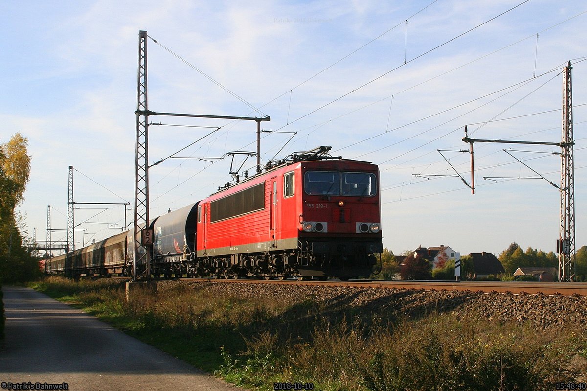 Rpool 155 218 mit gemischten Güterzug Richtung Seelze
am 10.10.2018 in Dedensen-Gümmer