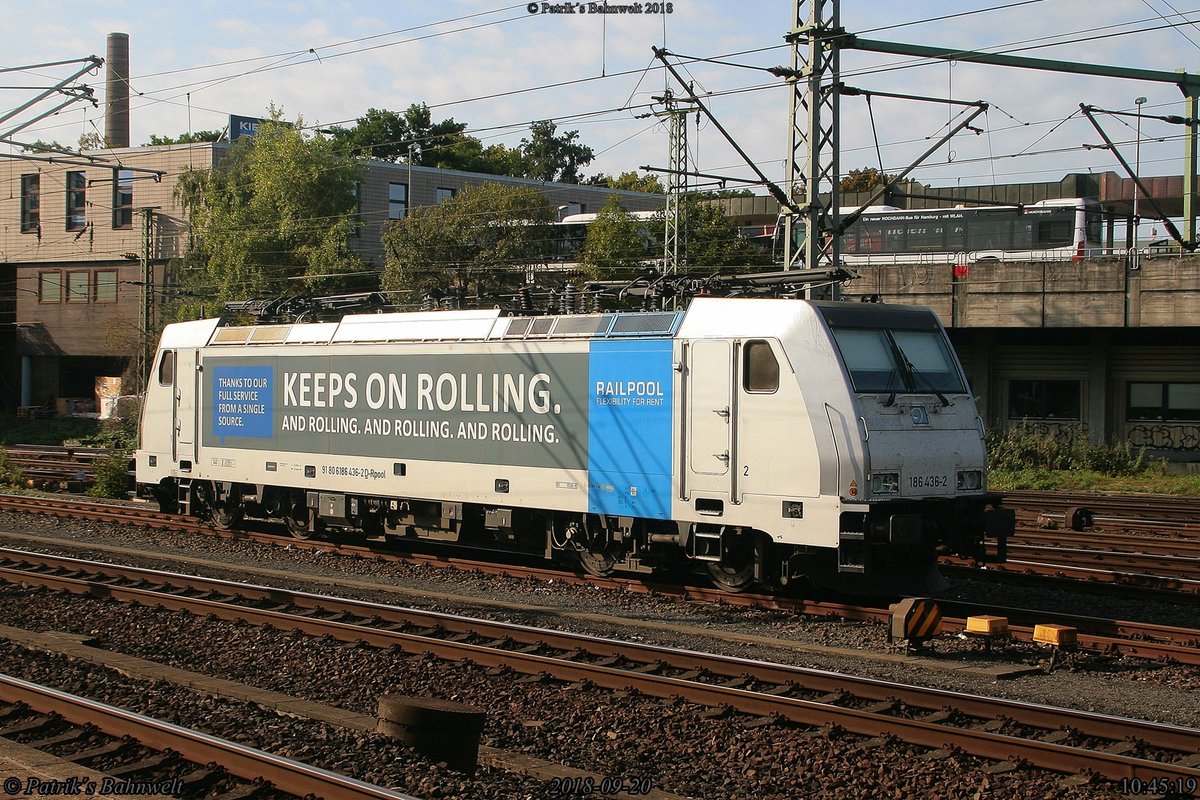 Rpool 186 436  Keeps On Rolling  abgestellt auf Gleis 175
am 20.09.2018 in Hamburg-Harburg