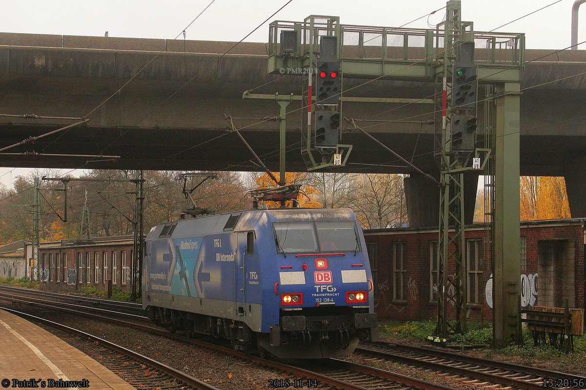 DB 152 138  AlbatrossExpress  Lz Richtung Hafen am 14.11.2018 in Hamburg-Harburg