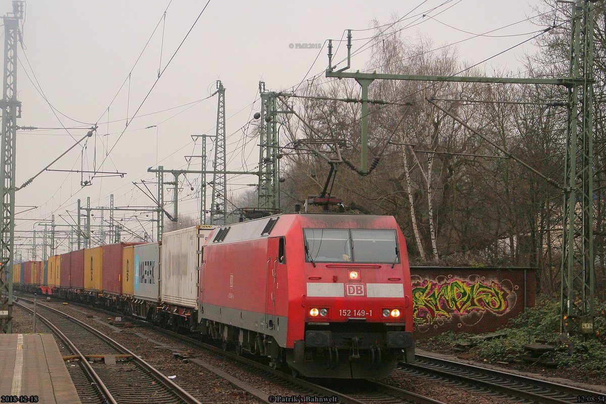 Db 152 149 mit Containerzug am 18.12.2018 in Hamburg-Harburg