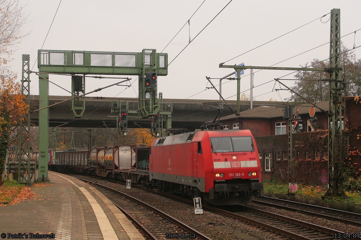DB 152 190 mit KT 50152 nach Stade
am 14.11.2018 in Hamburg-Harburg