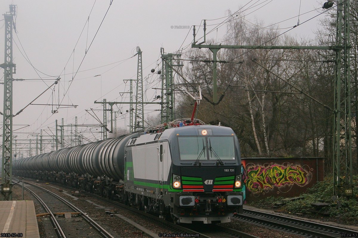 ELL / TXL 193 731 mit Kesselwagenzug am 18.12.2018 in Hamburg-Harburg