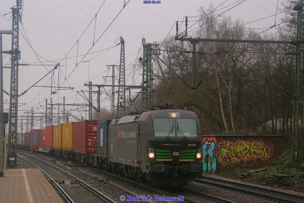 ELL/SBB Cargo 193 209 mit Containerzug am 04.01.2019 in Hamburg-Harburg