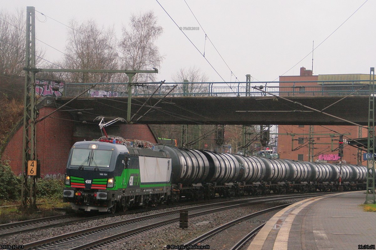 ELL/TXL 193 731 mit Kesselwagenzug am 23.12.2018 in Hamburg-Harburg