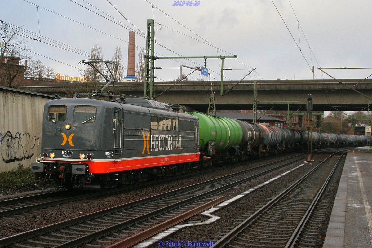 Hectorrail 162.002  Biberkopf  mit Kesselwagenzug am 29.01.2019 in Hamburg-Harburg