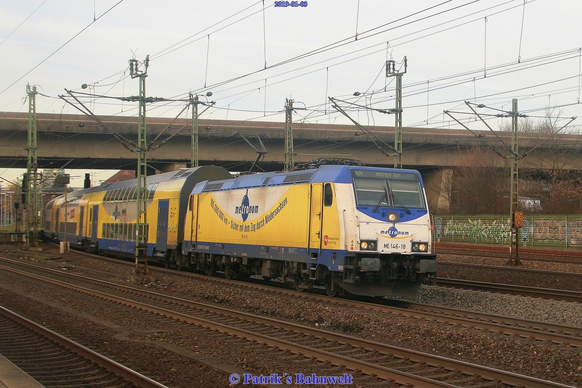 ME 146 518 mit RE4 nach Bremen in Hamburg-Harburg am 03.01.2019