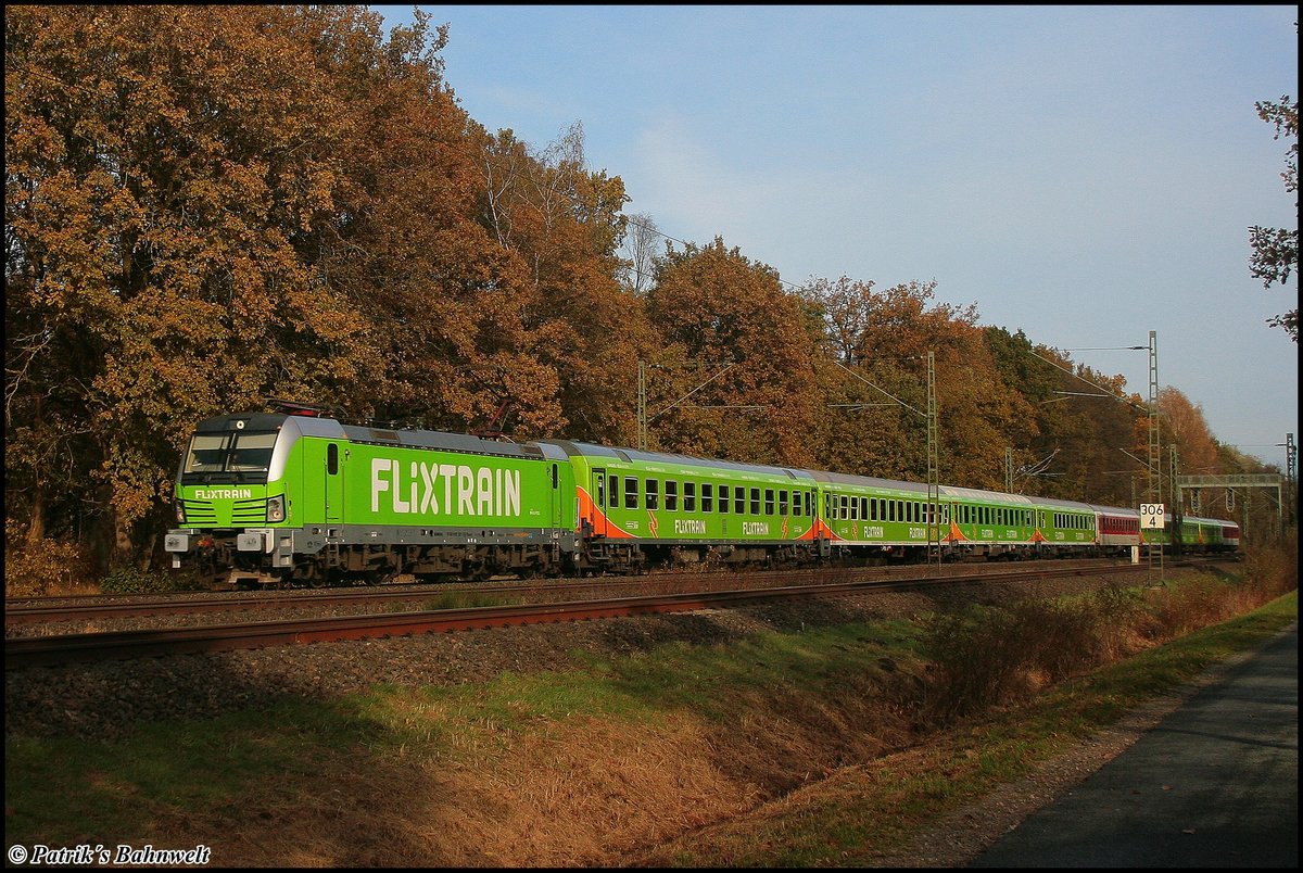 Rpool/BTE 193 827  Flixtrain  mit FLX 1805 nach Köln
am 08.11.2019 in Dreihausen (bei Tostedt)