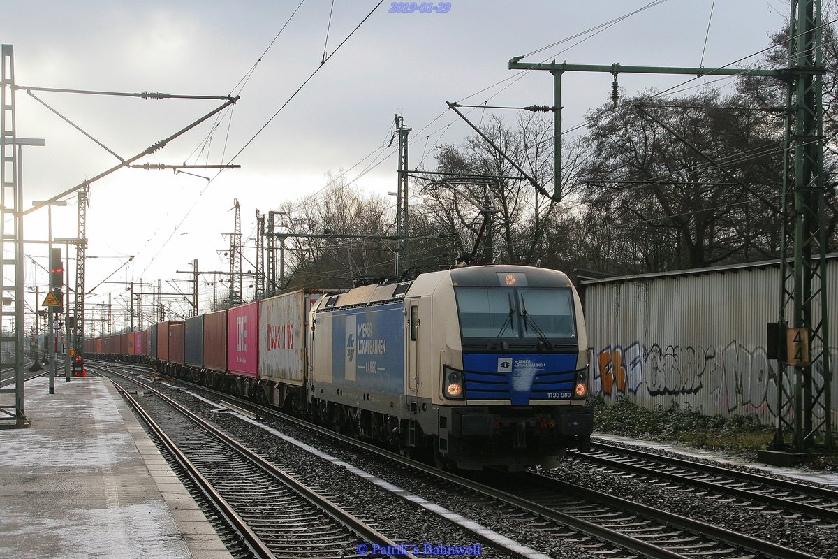 WLC 1193 980 mit Containerzug am 29.01.2019 in Hamburg-Harburg